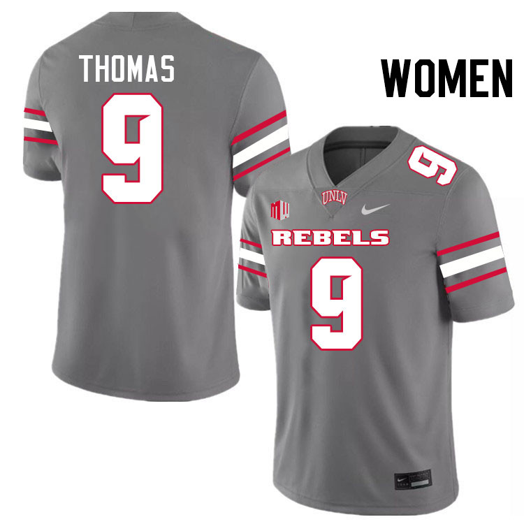 Women #9 Jai'Den Thomas UNLV Rebels College Football Jerseys Stitched-Grey